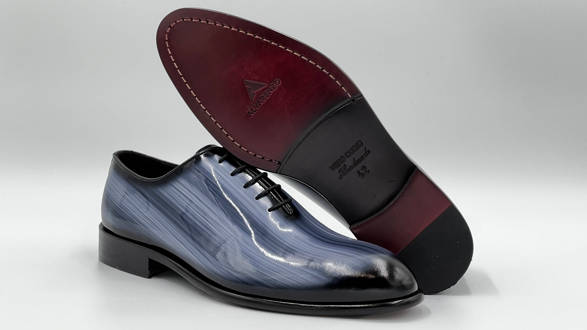PLOSA Handpaint Wholecut Oxford Blue Leather Shoes - Alvarenzo shoes