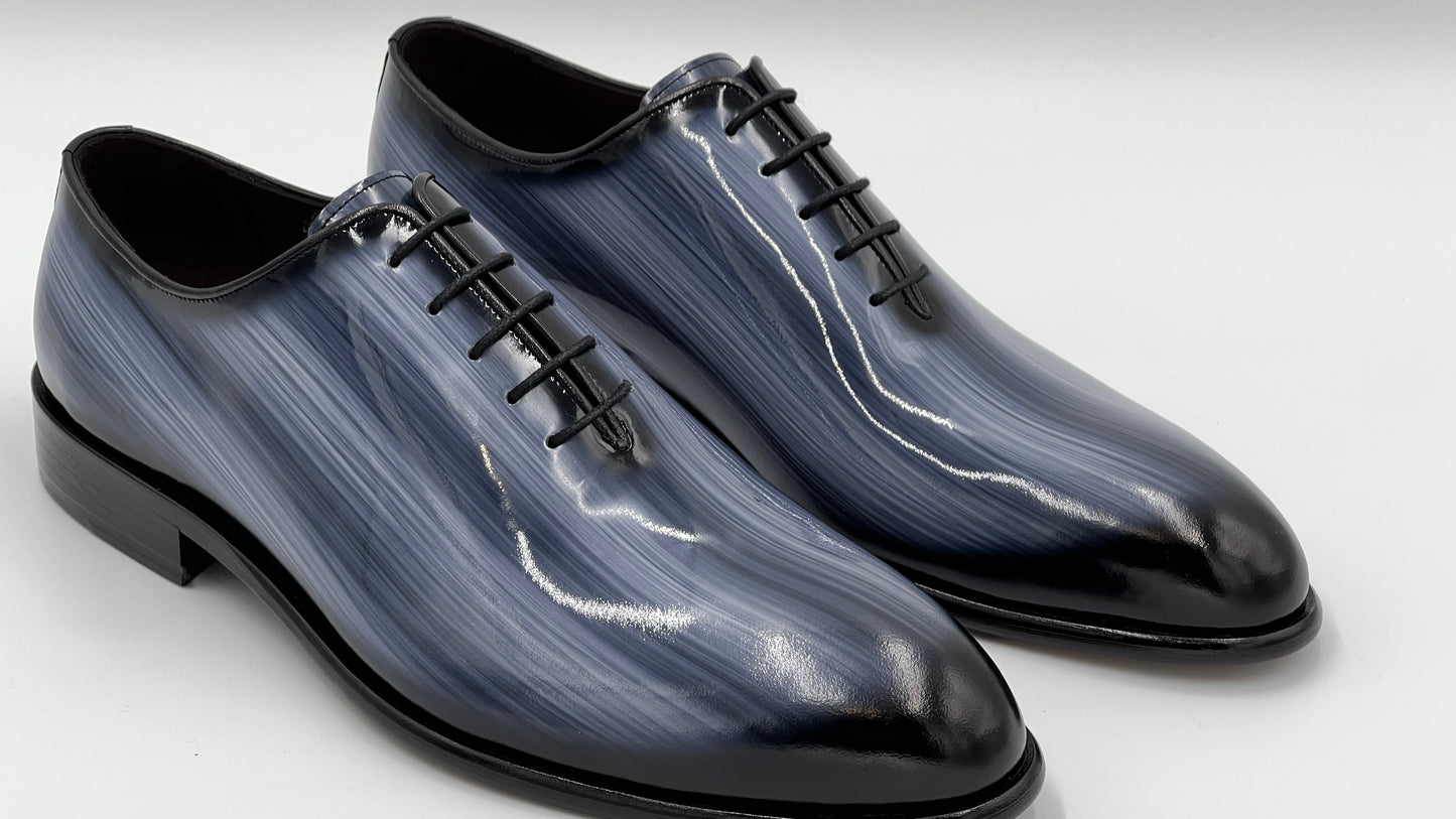 PLOSA Handpaint Wholecut Oxford Blue Leather Shoes - Alvarenzo shoes