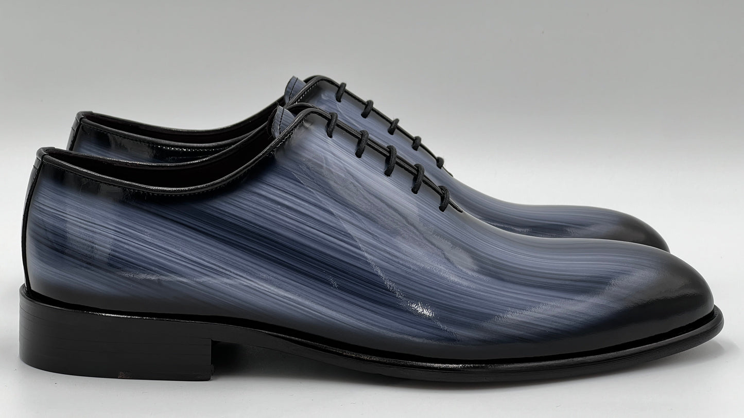 PLOSA Handpaint Wholecut Oxford Blue Leather Shoes - Alvarenzo shoes