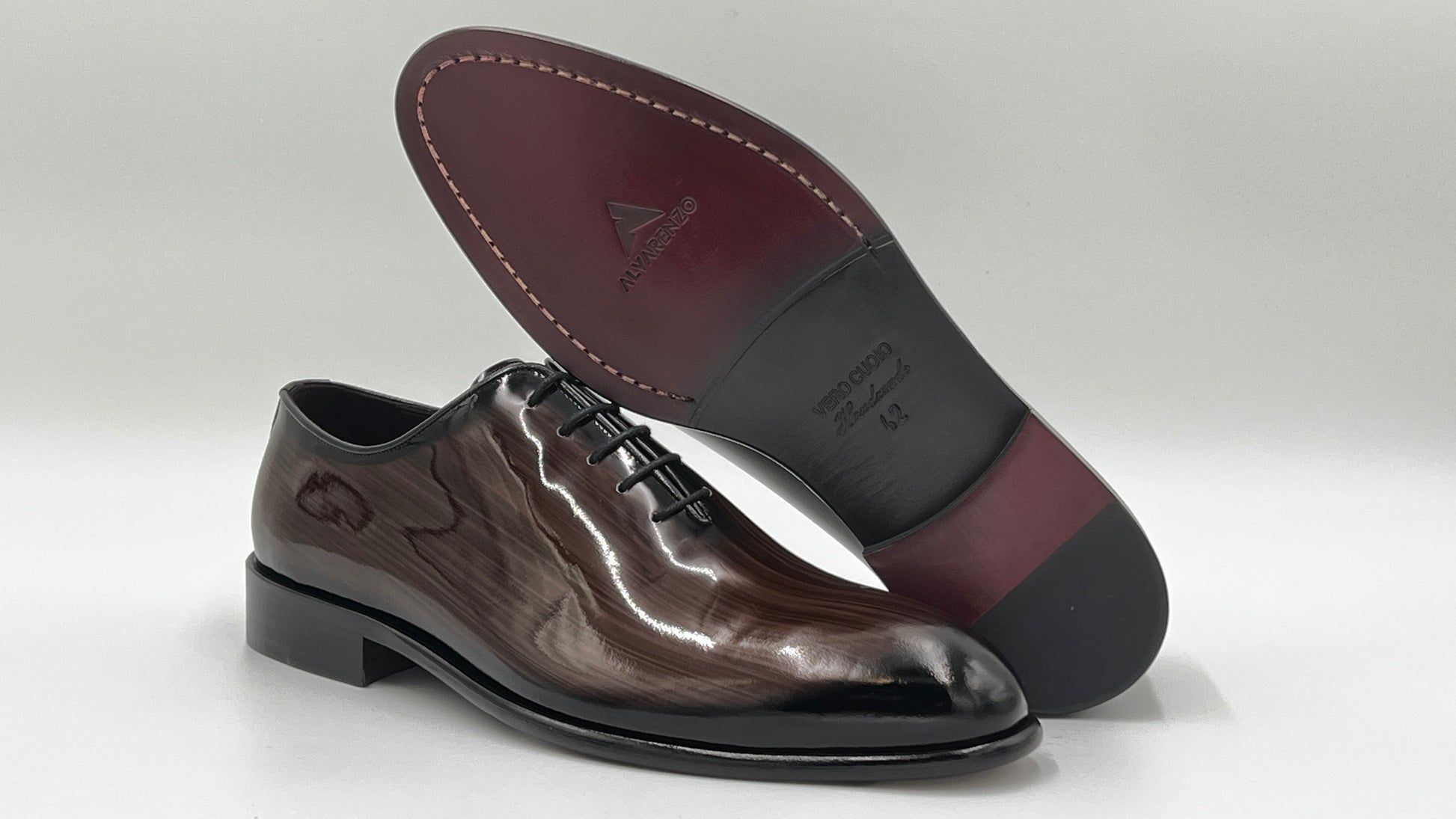 PLOSA Handpaint Wholecut Oxford Brown Leather Shoes - Alvarenzo shoes