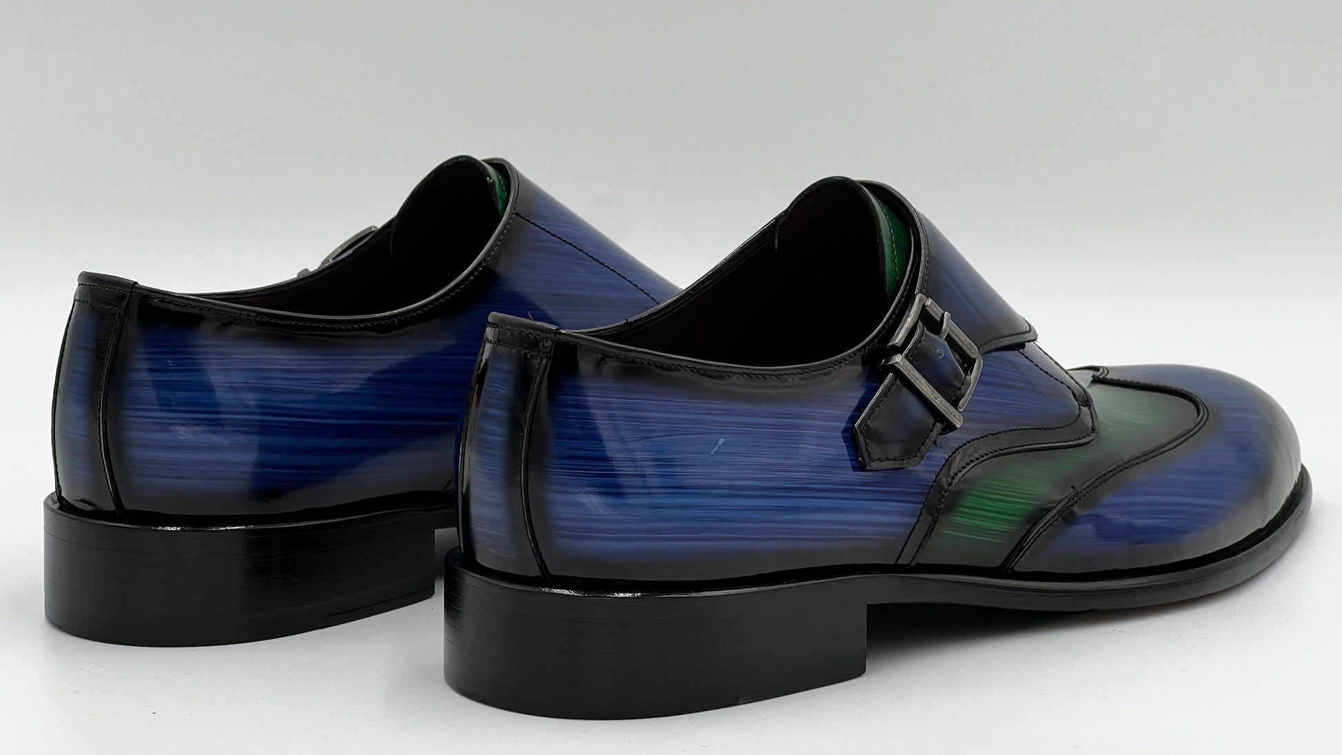 PORTO Handpaint Wingtip Monkstrap Blue - Green Leather Shoes - Alvarenzo shoes