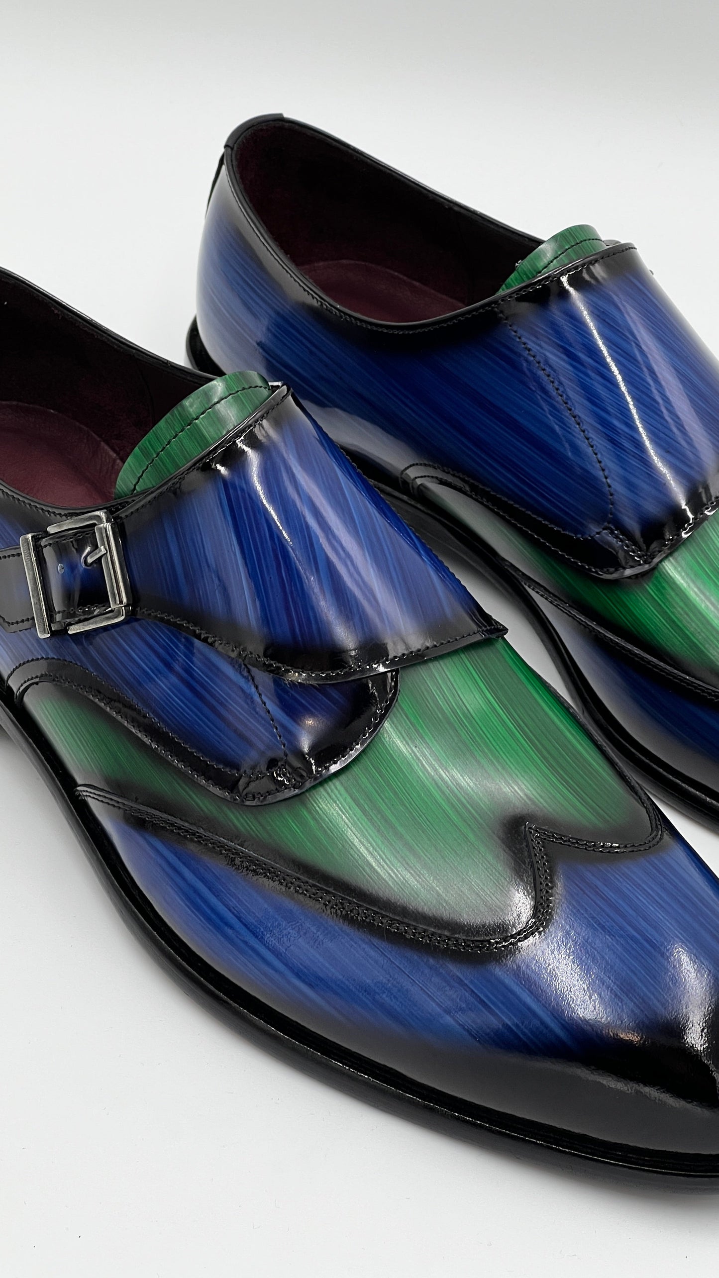 PORTO Handpaint Wingtip Monkstrap Blue - Green Leather Shoes - Alvarenzo shoes