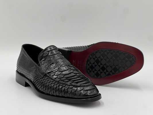 Python Leather Loafer — Black - Alvarenzo shoes