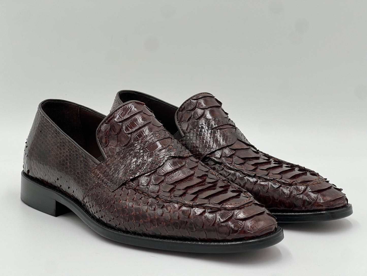 Python Leather Loafer — Dark Brown - Alvarenzo shoes