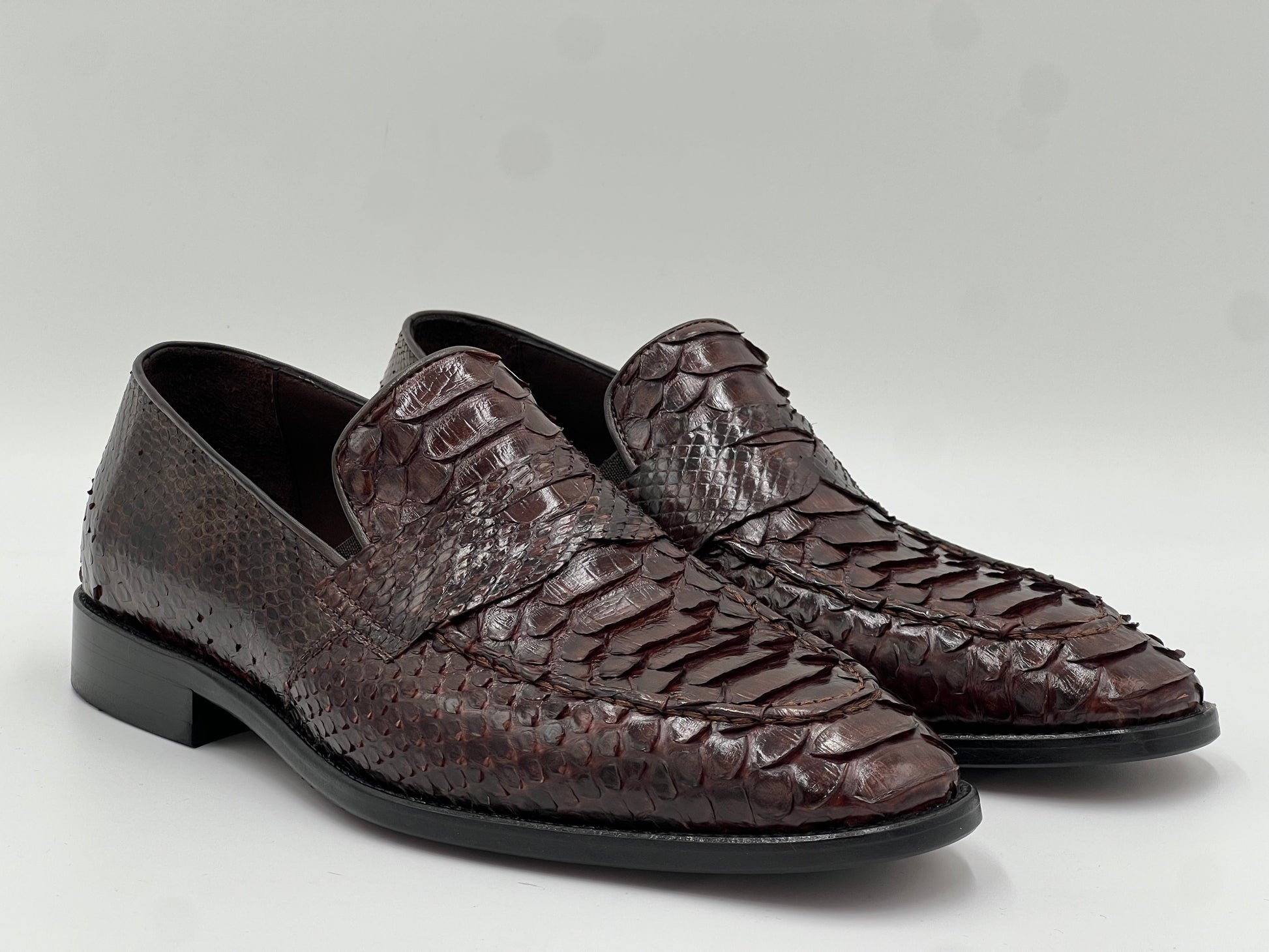 Python Leather Loafer — Dark Brown - Alvarenzo shoes