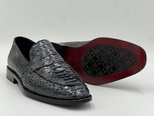 Python Leather Loafer — Navy - Alvarenzo shoes