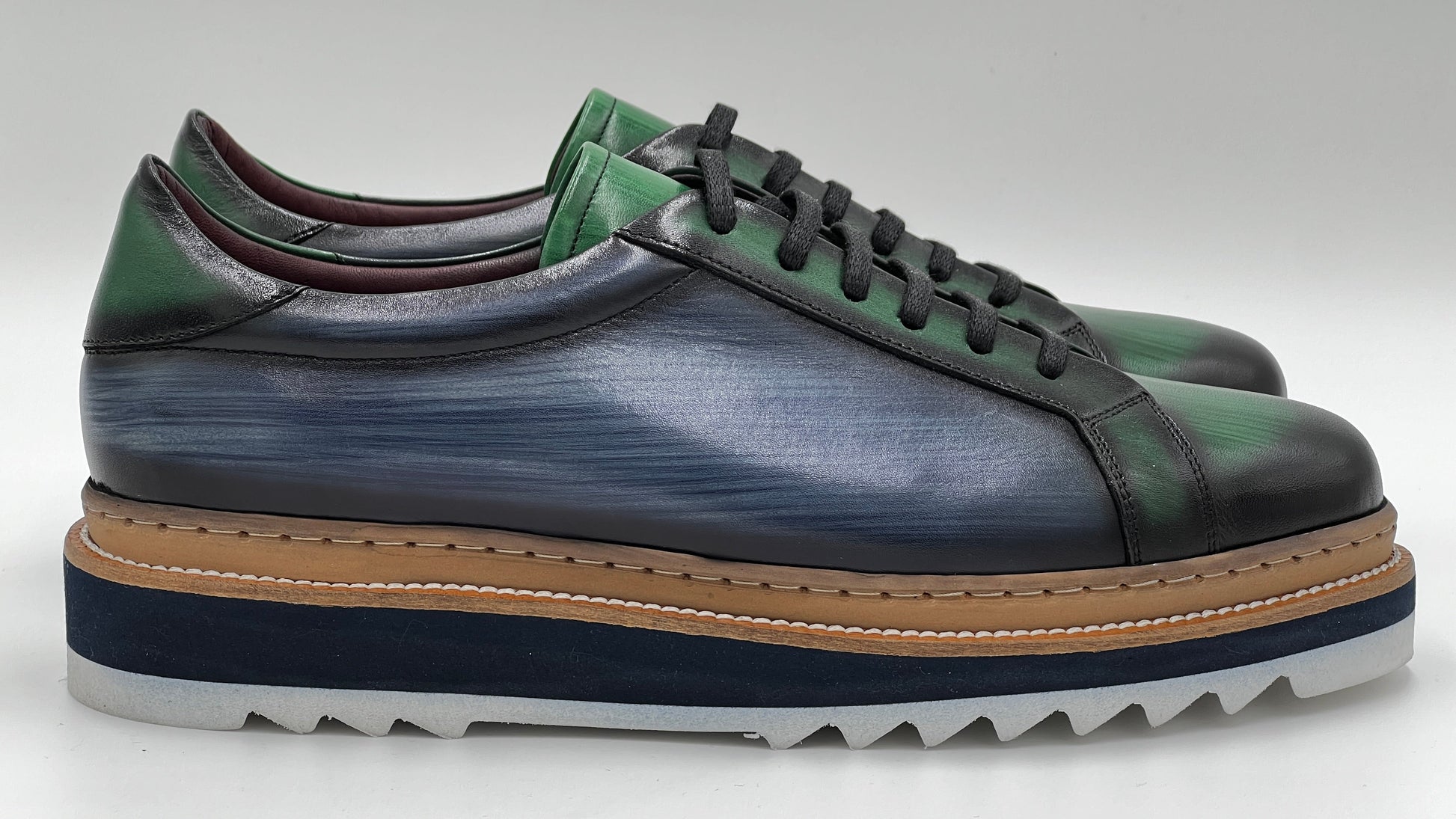 SAİNT Dress Sneaker Handpaint Mint Blue/ Green Leather Shoes - Alvarenzo shoes