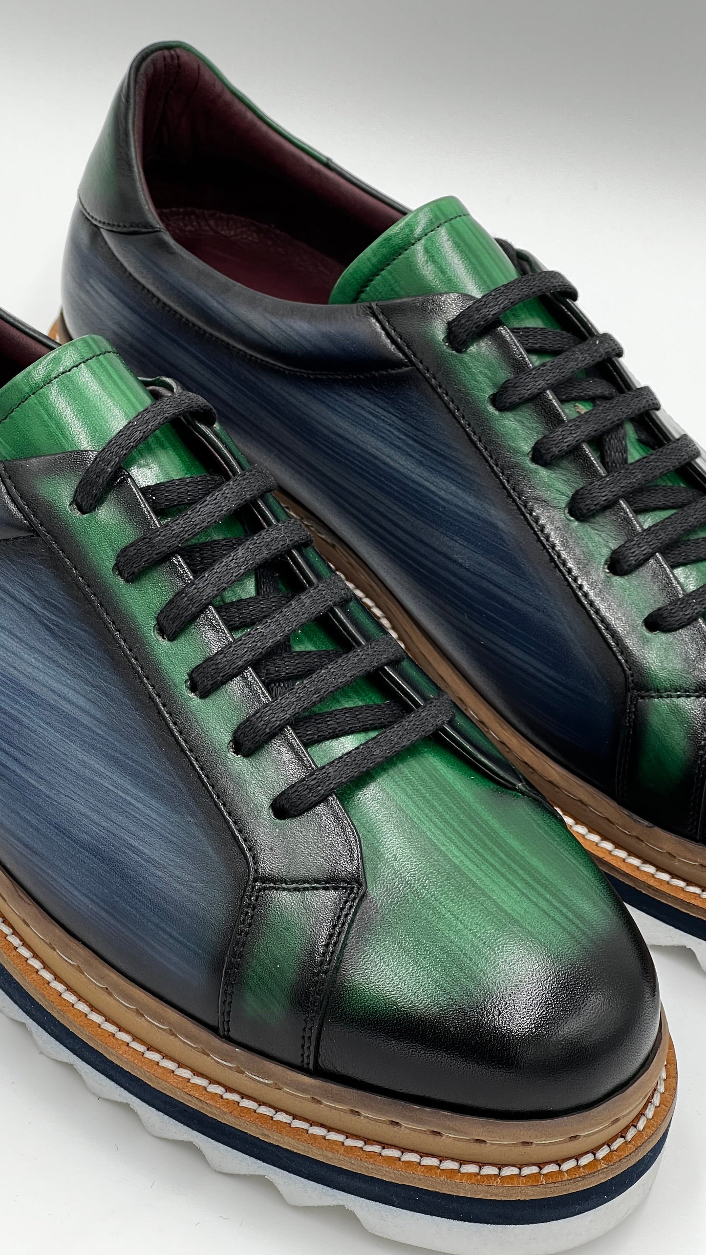 SAİNT Dress Sneaker Handpaint Mint Blue/ Green Leather Shoes - Alvarenzo shoes