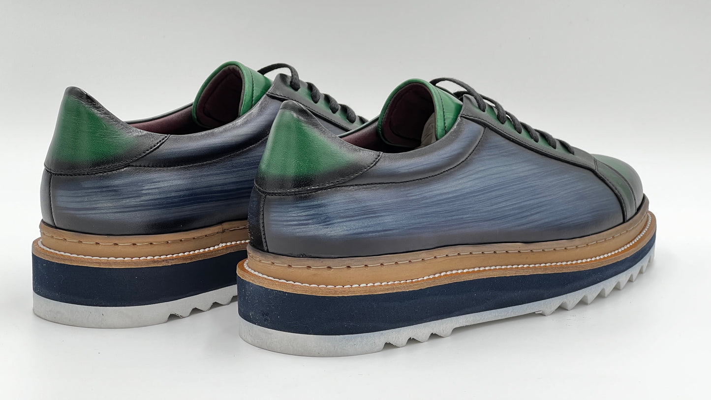 SAİNT Dress Sneaker Handpaint Mint Blue/ Green Leather Shoes - Alvarenzo shoes