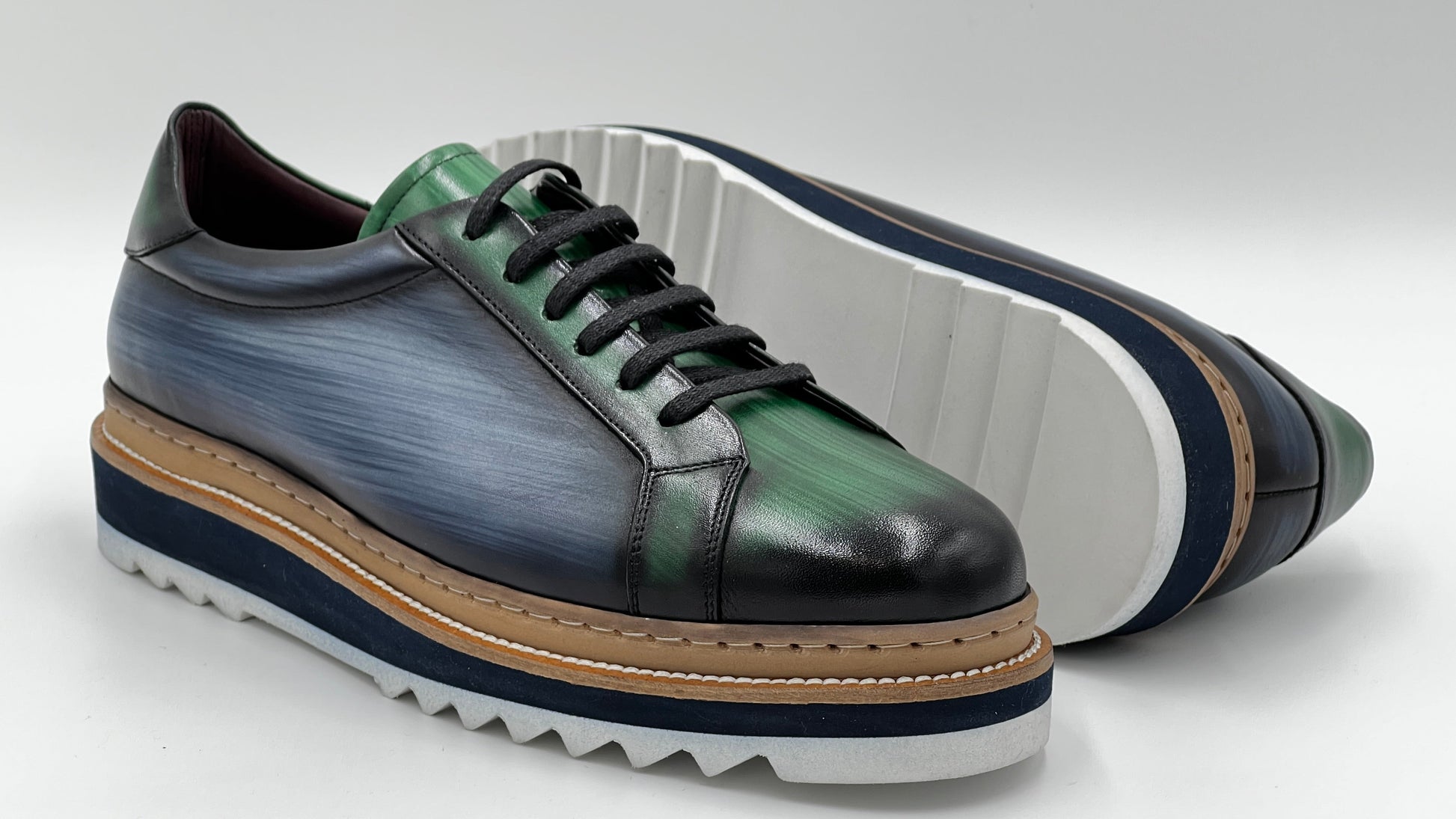 SAİNT Dress Sneaker Handpaint Mint Blue/ Green Leather Shoes - Alvarenzo shoes