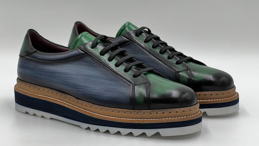 SAİNT Dress Sneaker Handpaint Mint Blue/ Green Leather Shoes - Alvarenzo shoes