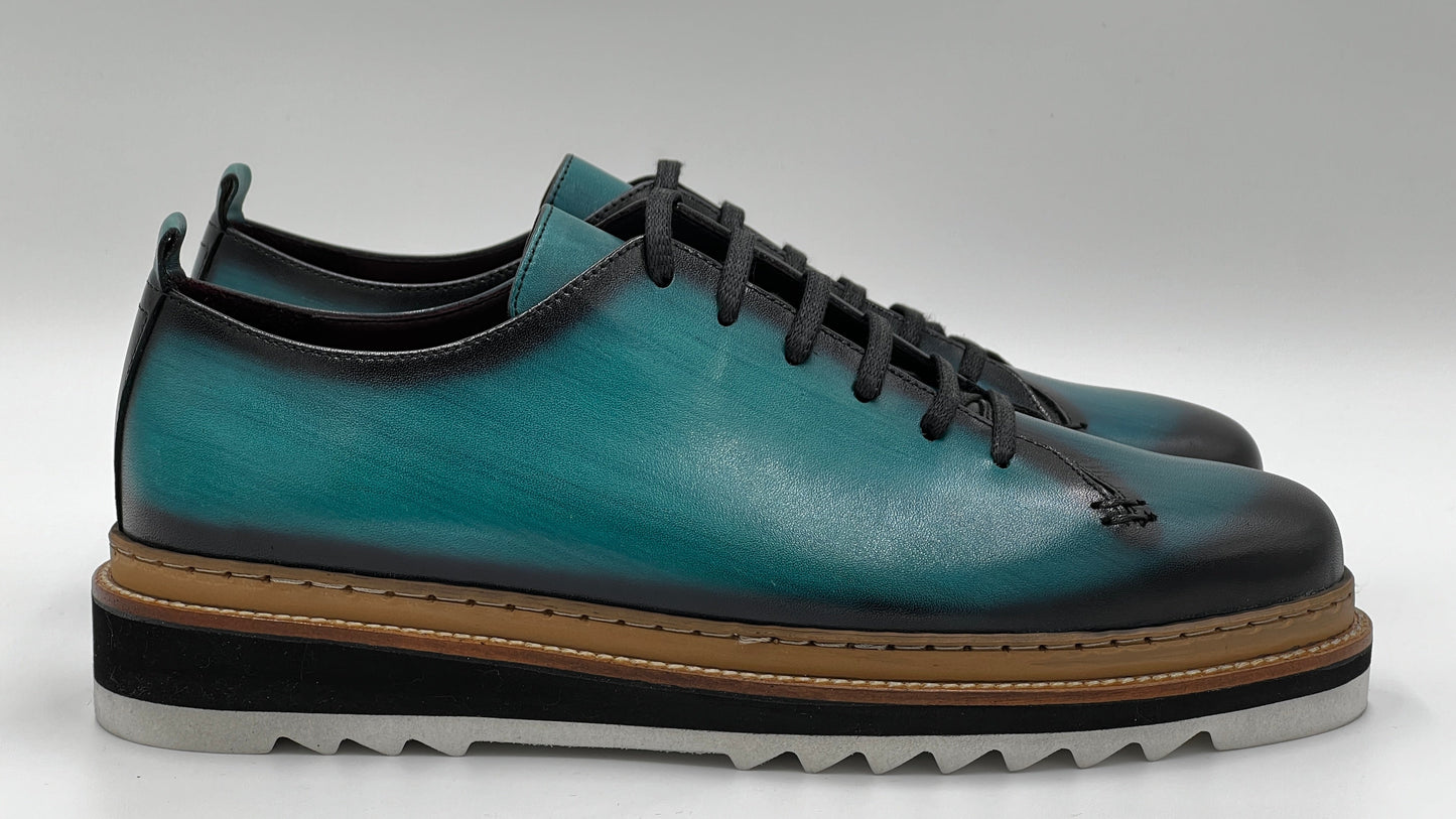 SAİNT Dress Sneaker Handpaint Mint Blue Leather Shoes - Alvarenzo shoes