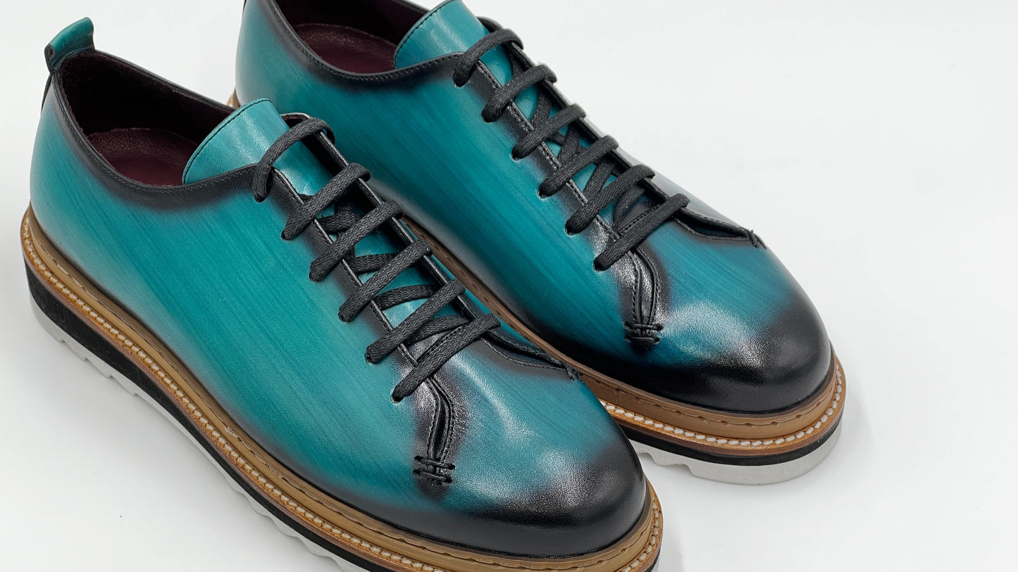 SAİNT Dress Sneaker Handpaint Mint Blue Leather Shoes - Alvarenzo shoes