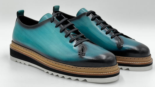 SAİNT Dress Sneaker Handpaint Mint Blue Leather Shoes - Alvarenzo shoes
