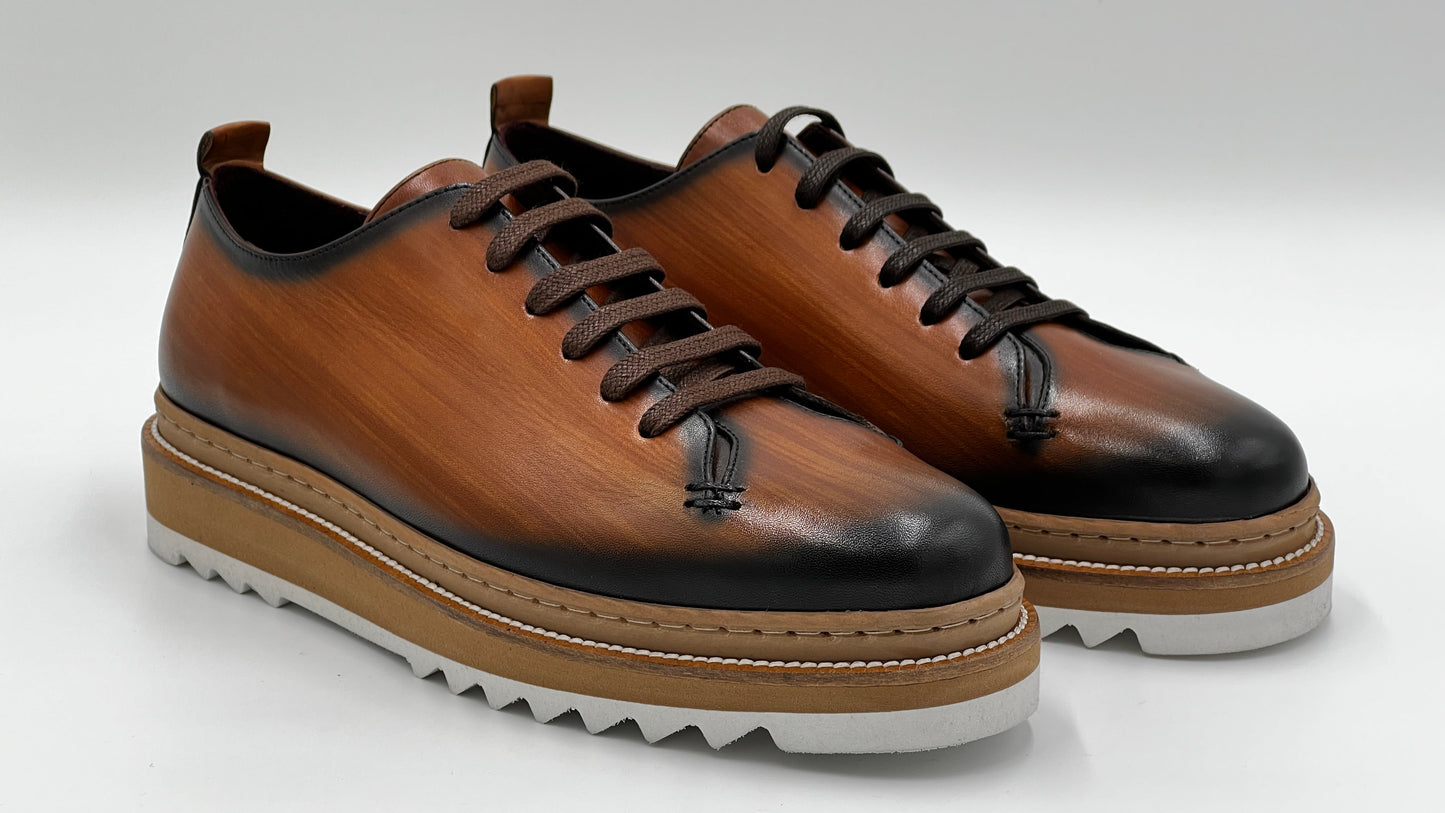 SAİNT Dress Sneaker Handpaint Tan Leather Shoes - Alvarenzo shoes
