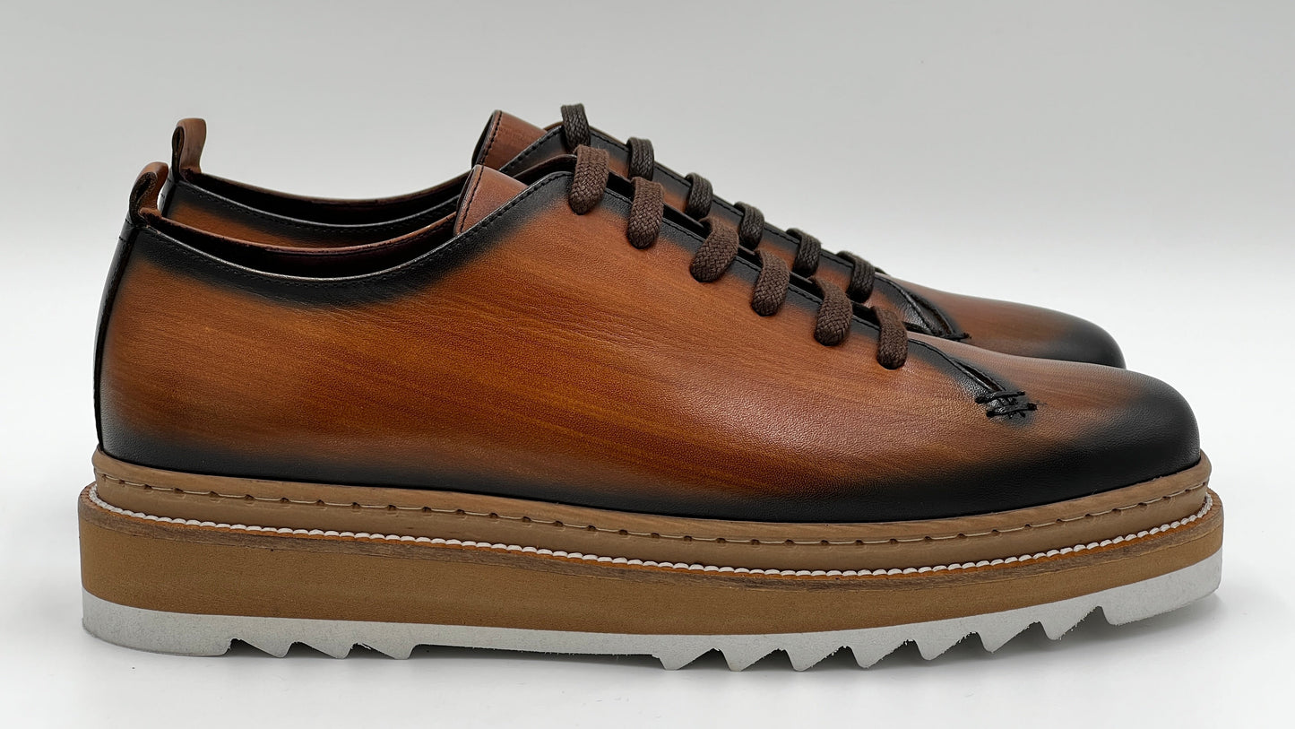 SAİNT Dress Sneaker Handpaint Tan Leather Shoes - Alvarenzo shoes
