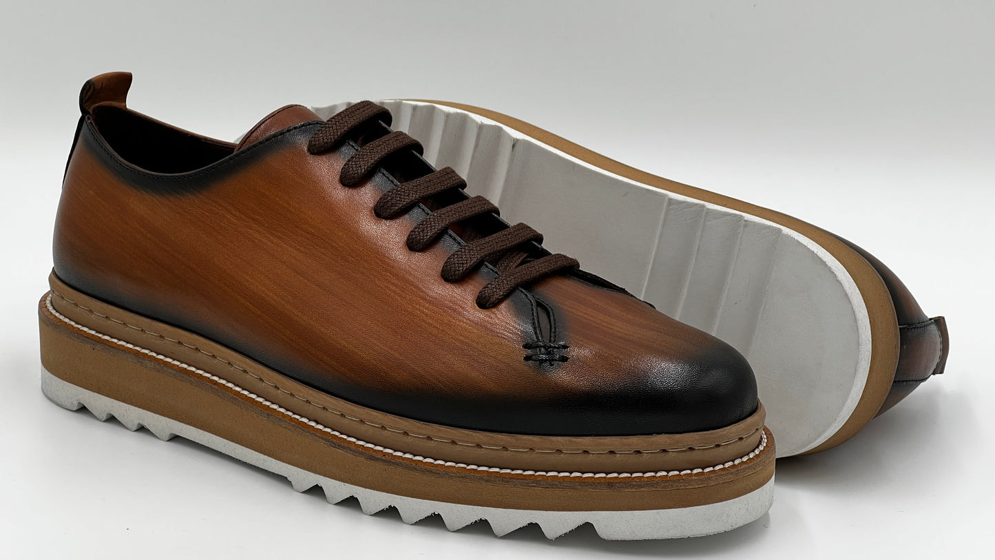 SAİNT Dress Sneaker Handpaint Tan Leather Shoes - Alvarenzo shoes