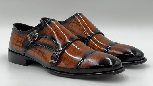 TORİNO Handpaint Brown Monkstraps Leather Shoes - Alvarenzo shoes