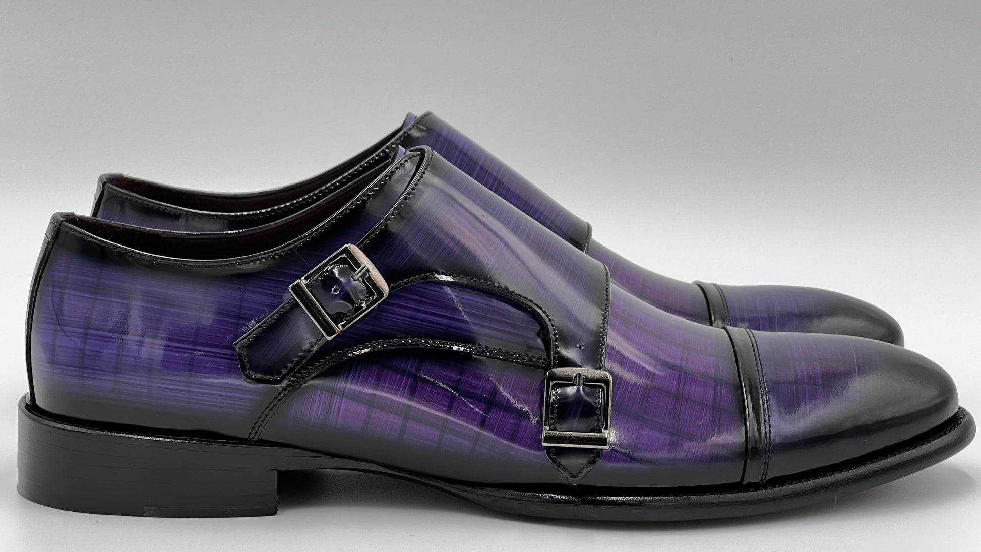 TORİNO Handpaint Purple Monkstraps Leather Shoes - Alvarenzo shoes