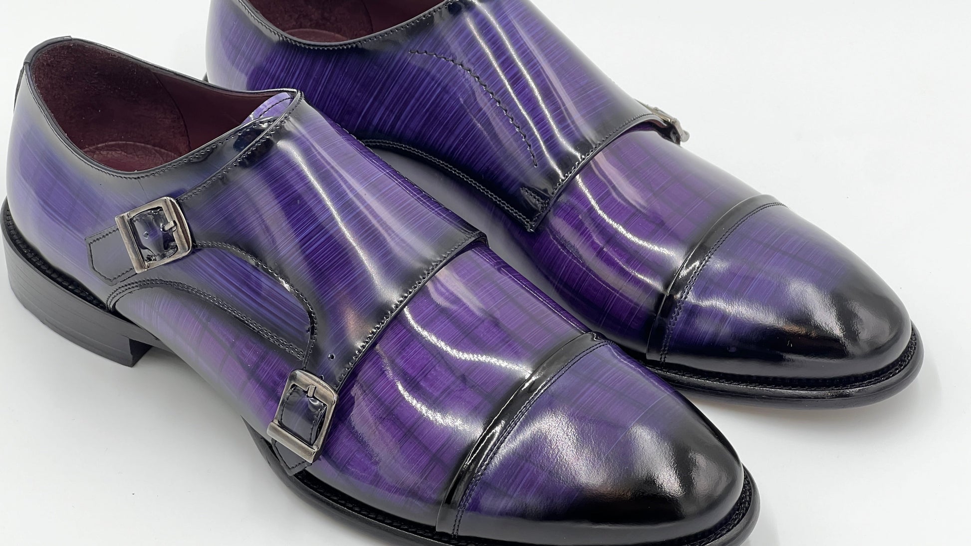 TORİNO Handpaint Purple Monkstraps Leather Shoes - Alvarenzo shoes