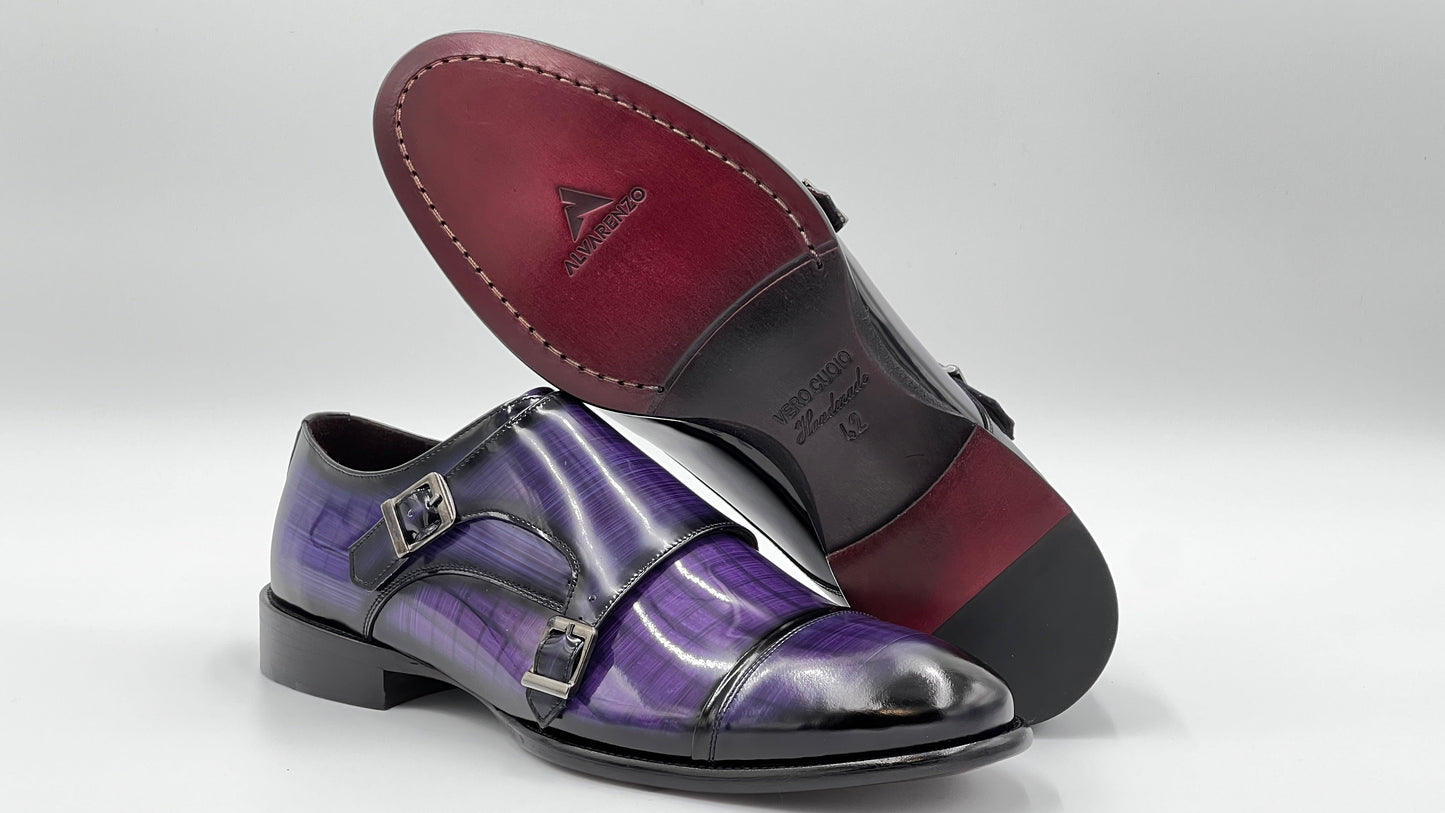 TORİNO Handpaint Purple Monkstraps Leather Shoes - Alvarenzo shoes