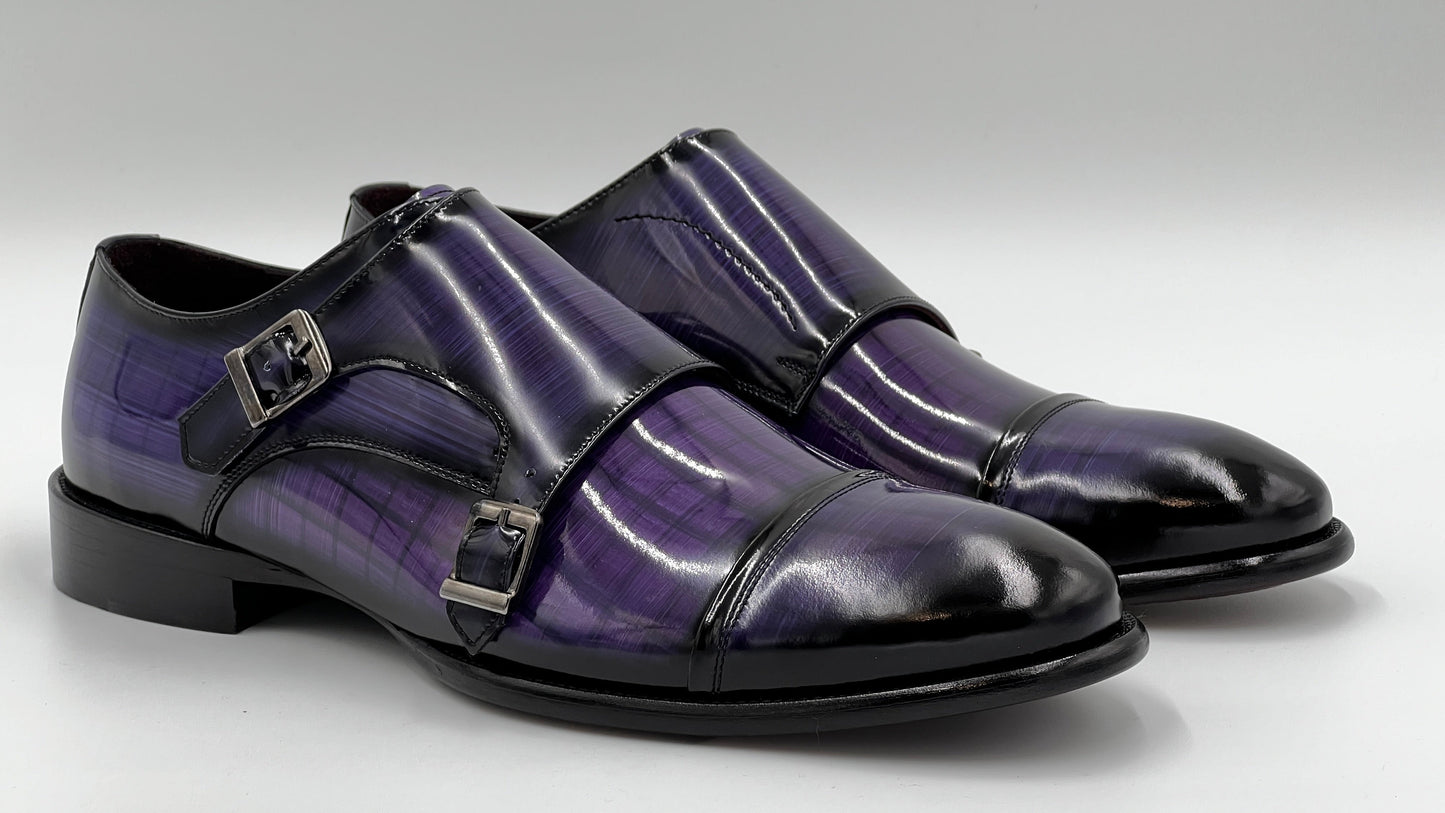 TORİNO Handpaint Purple Monkstraps Leather Shoes - Alvarenzo shoes