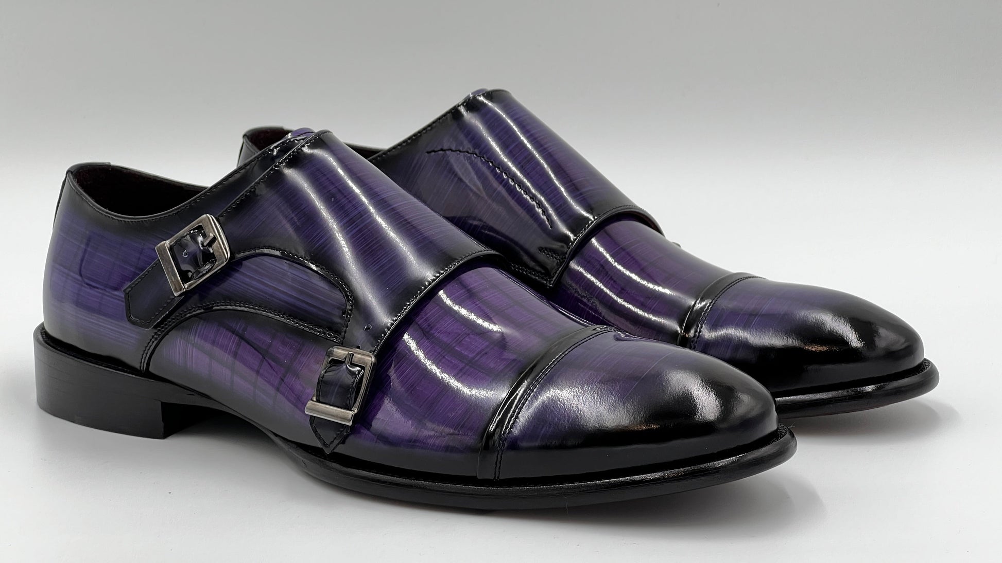 TORİNO Handpaint Purple Monkstraps Leather Shoes - Alvarenzo shoes
