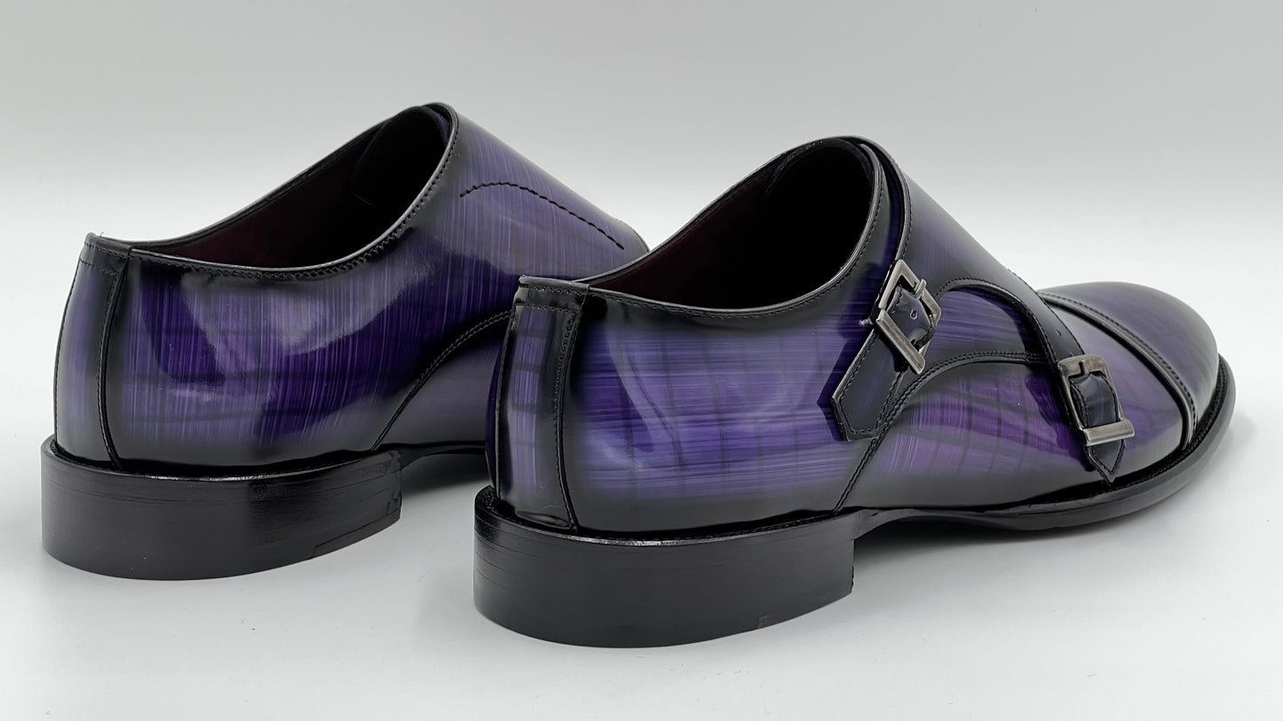 TORİNO Handpaint Purple Monkstraps Leather Shoes - Alvarenzo shoes