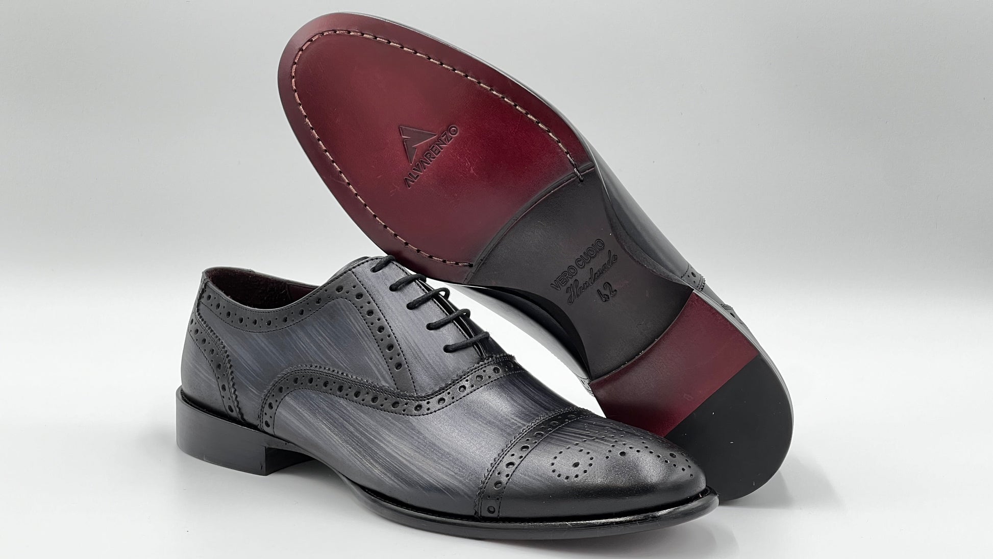 UOMO Handpaint Grey Color Oxford Leather Shoes - Alvarenzo shoes