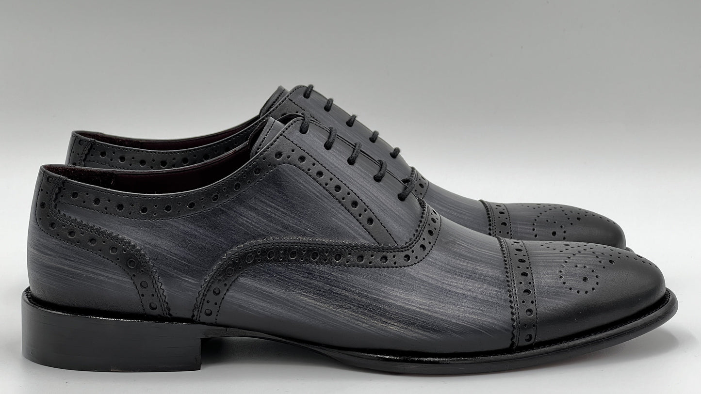 UOMO Handpaint Grey Color Oxford Leather Shoes - Alvarenzo shoes
