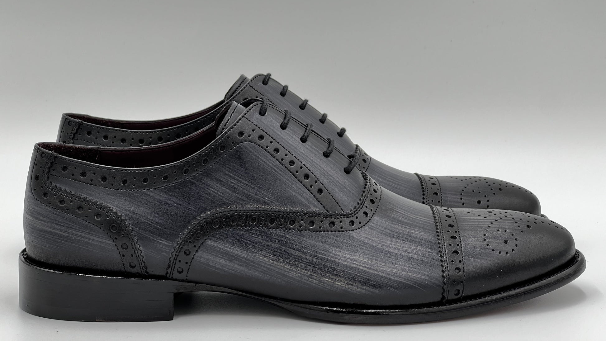 UOMO Handpaint Grey Color Oxford Leather Shoes - Alvarenzo shoes