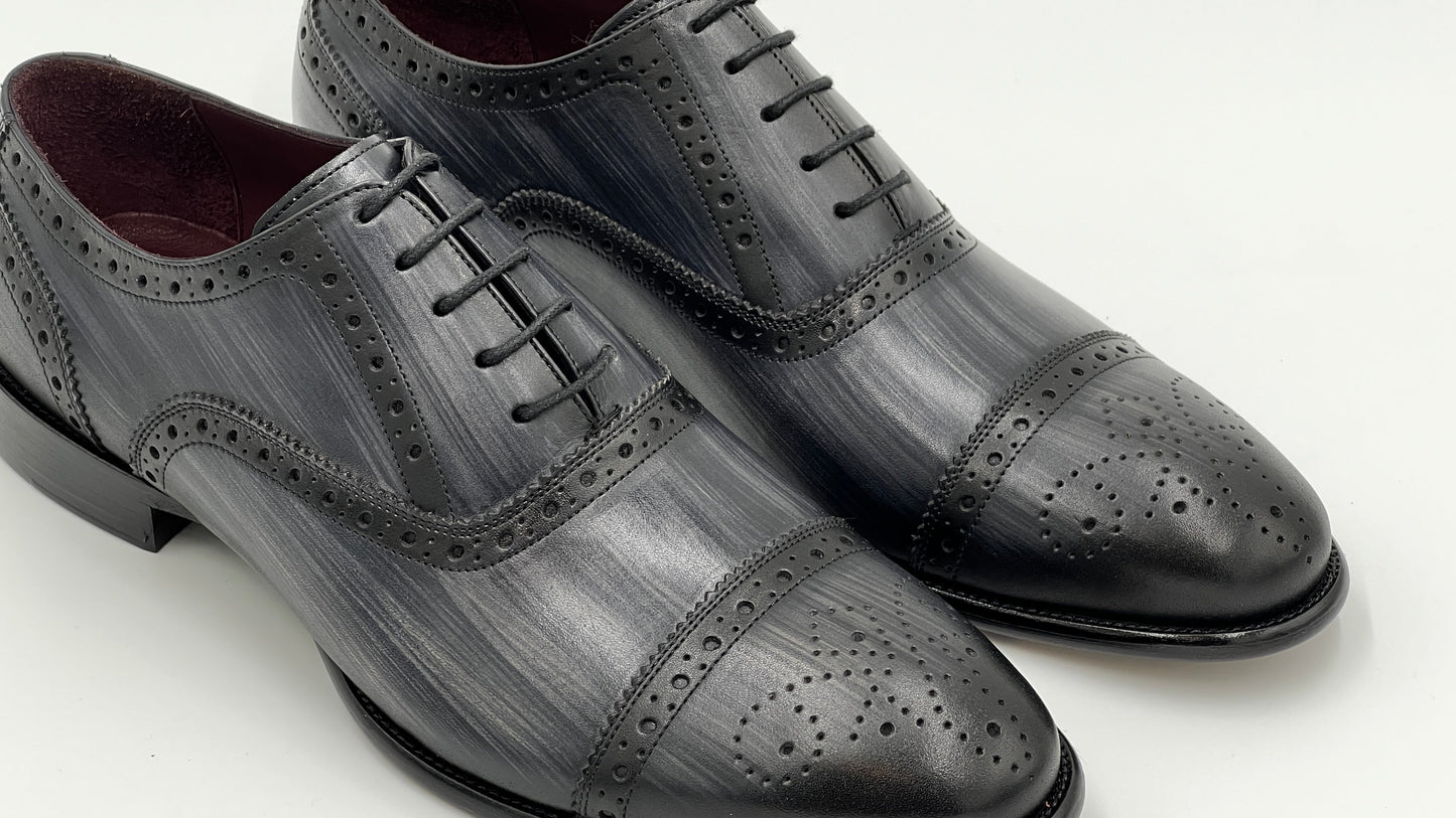 UOMO Handpaint Grey Color Oxford Leather Shoes - Alvarenzo shoes
