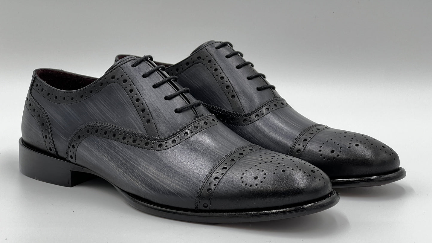 UOMO Handpaint Grey Color Oxford Leather Shoes - Alvarenzo shoes