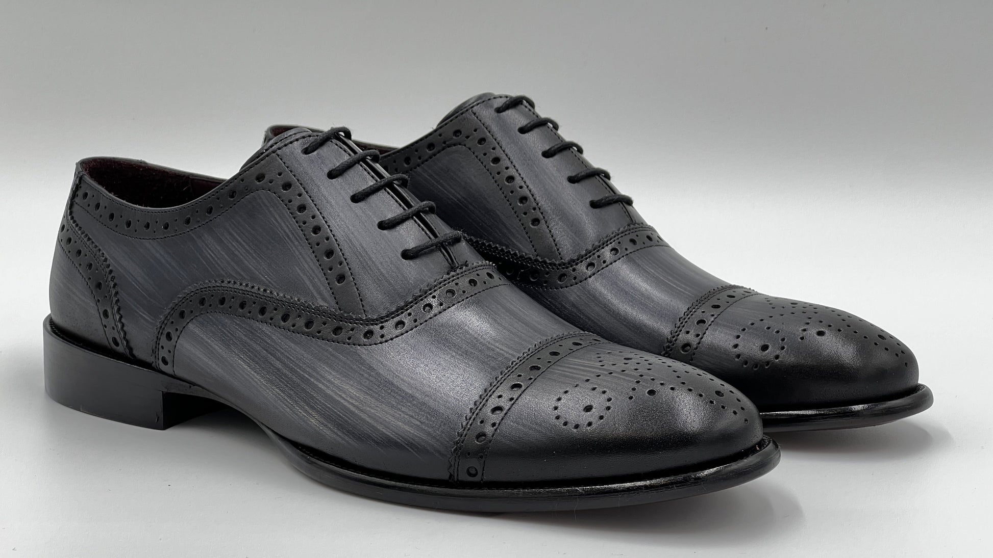 UOMO Handpaint Grey Color Oxford Leather Shoes - Alvarenzo shoes
