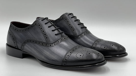 UOMO Handpaint Grey Color Oxford Leather Shoes - Alvarenzo shoes