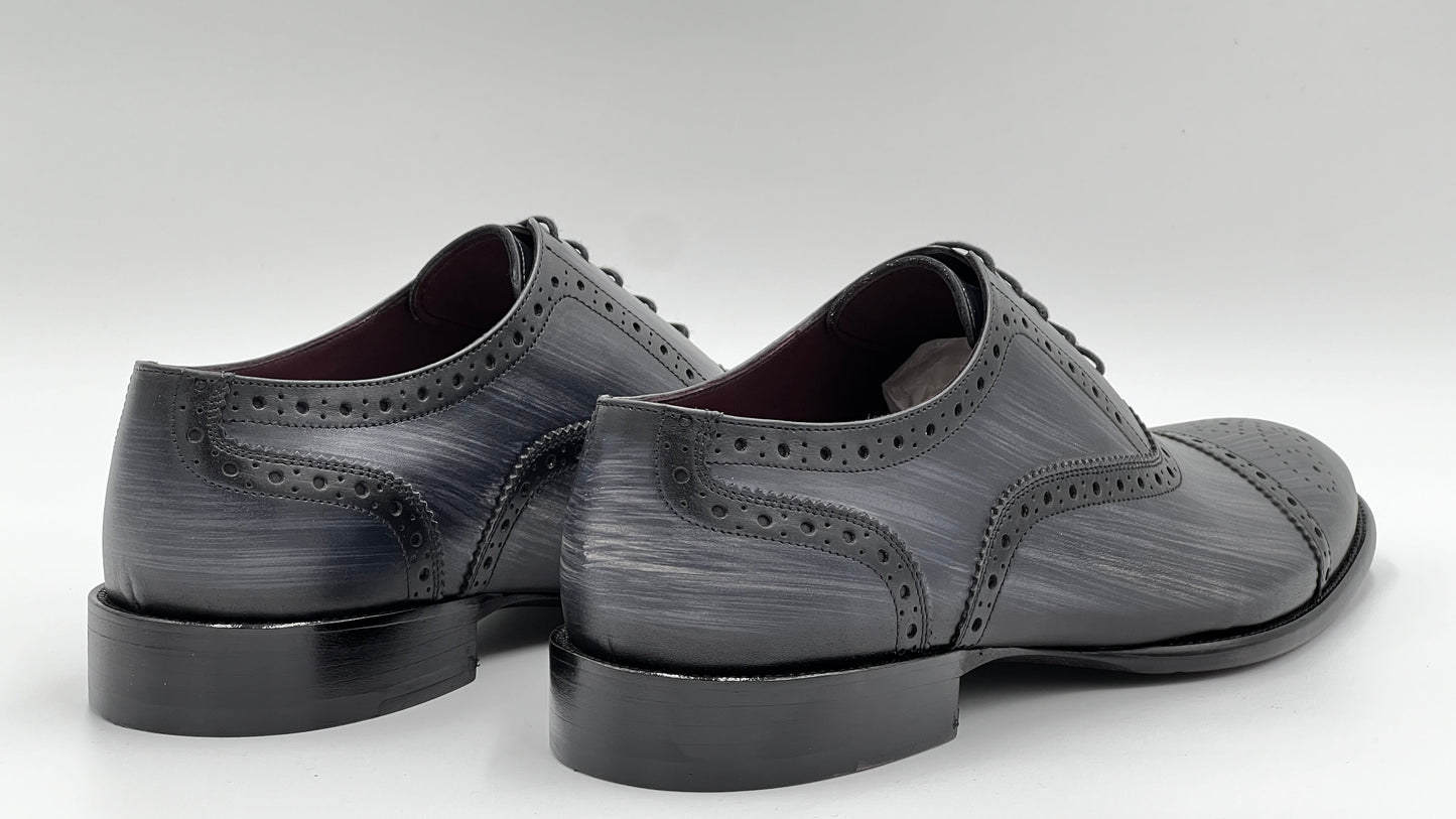 UOMO Handpaint Grey Color Oxford Leather Shoes - Alvarenzo shoes