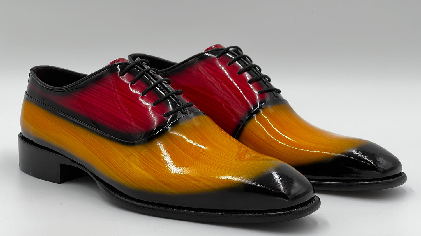 VANDA Handpaint Wholecut Oxford Yellow - Red Leather Shoes - Alvarenzo shoes