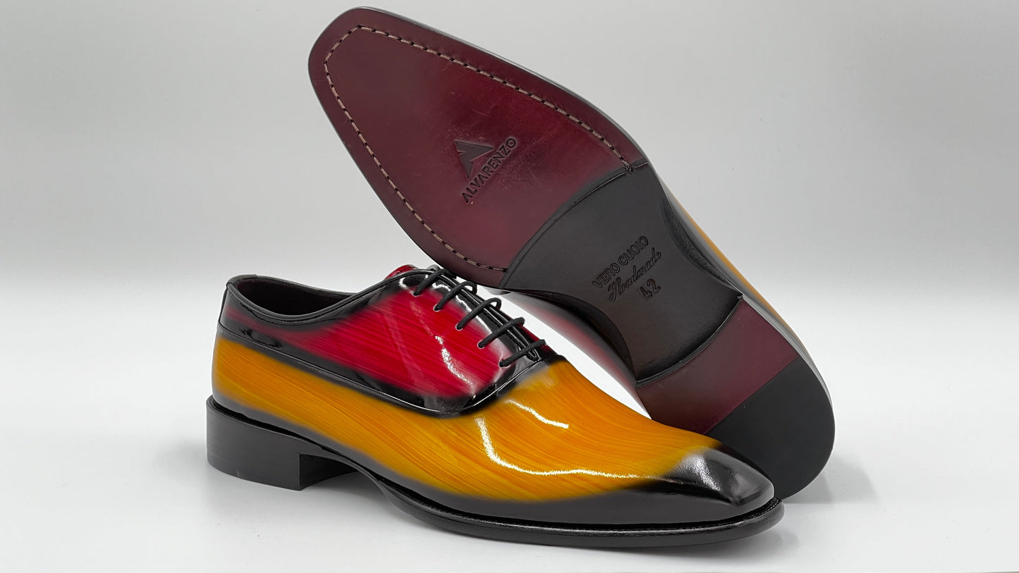 VANDA Handpaint Wholecut Oxford Yellow - Red Leather Shoes - Alvarenzo shoes