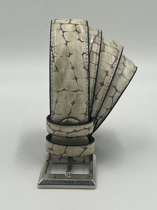 White Crocodile Print Leather Belt - Alvarenzo shoes