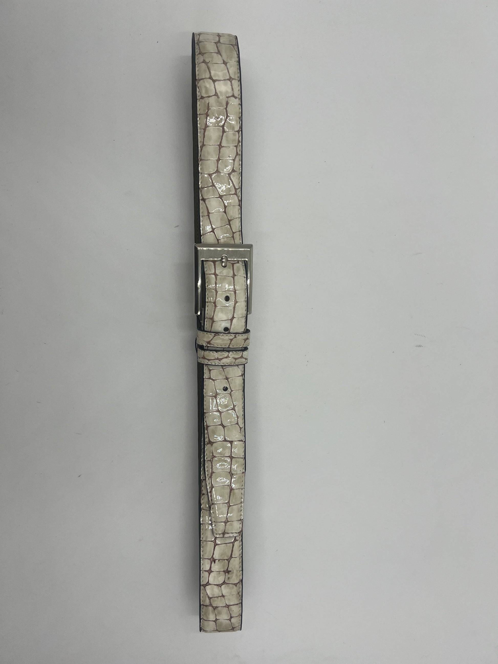 White Crocodile Print Leather Belt - Alvarenzo shoes