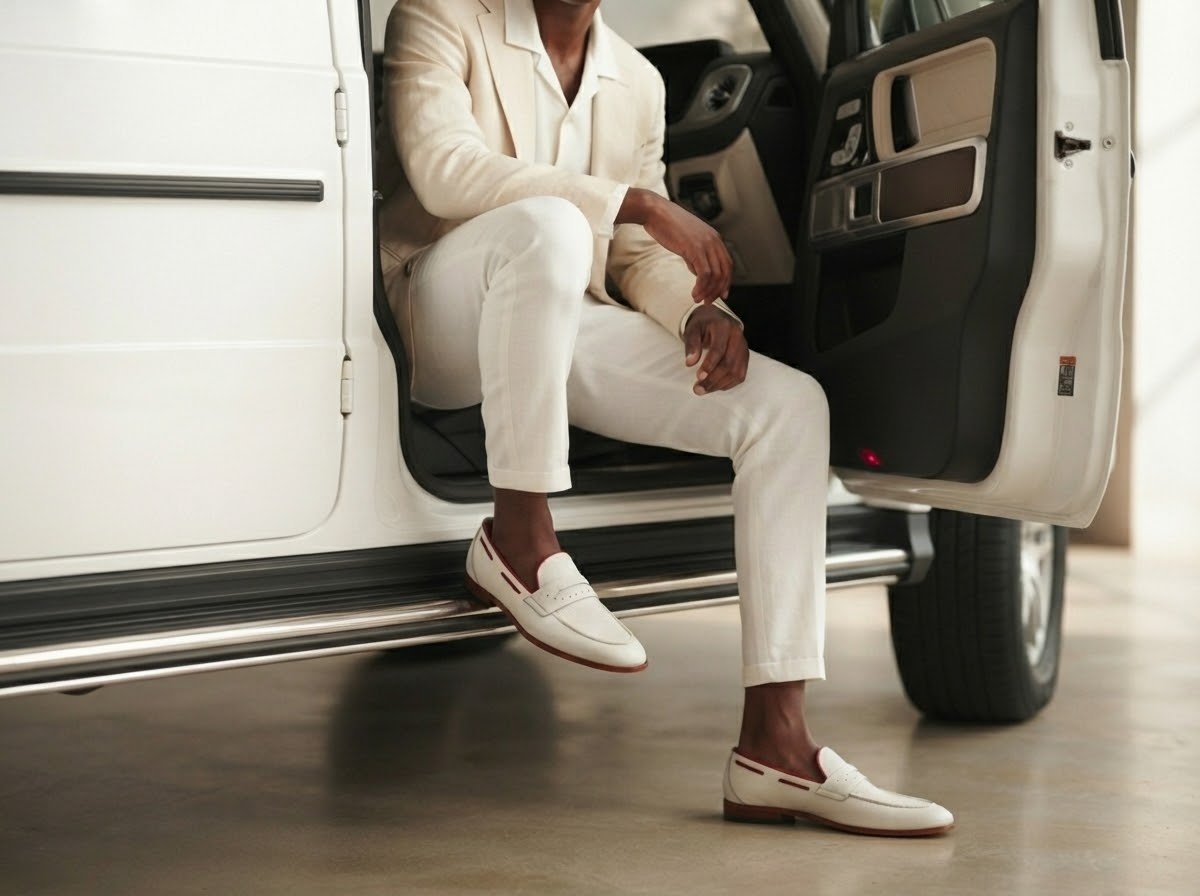 White Loafer Red Piping Leather sole - Alvarenzo shoes