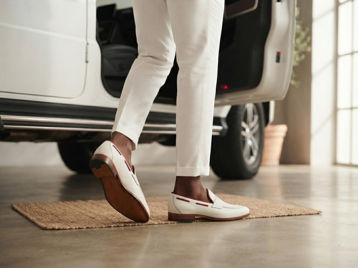 White Loafer Red Piping Leather sole - Alvarenzo shoes